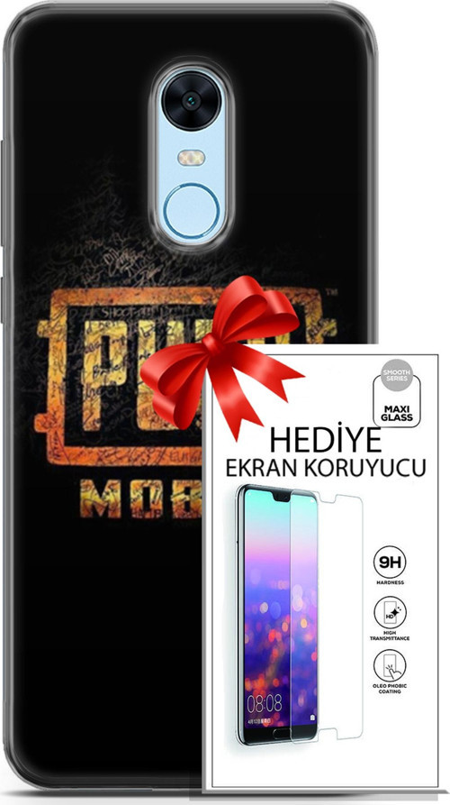 Xiaomi Redmi 5 Plus Kılıf Orijinal Seri Pubg 14 Logo Cover Kılıf + Ön Ekran Koruyucu