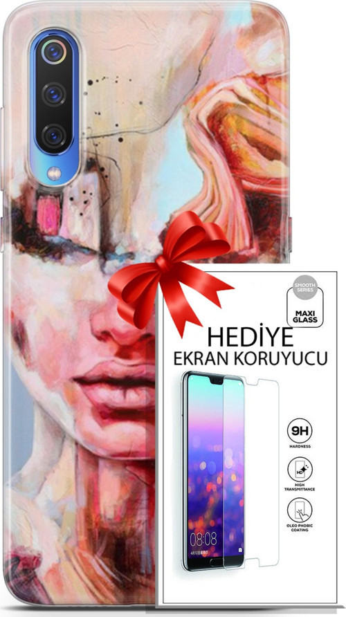 Xiaomi Mi 9 Kılıf Orijinal Seri Soul 14 Beyaz Kırmızı Cover Kılıf + Ön Ekran Koruyucu