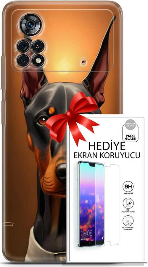 Xiaomi Poco X4 Pro 5G Kılıf Orijinal Seri Dogs 03 Doberman Arka Kapak + Ekran Koruyucu