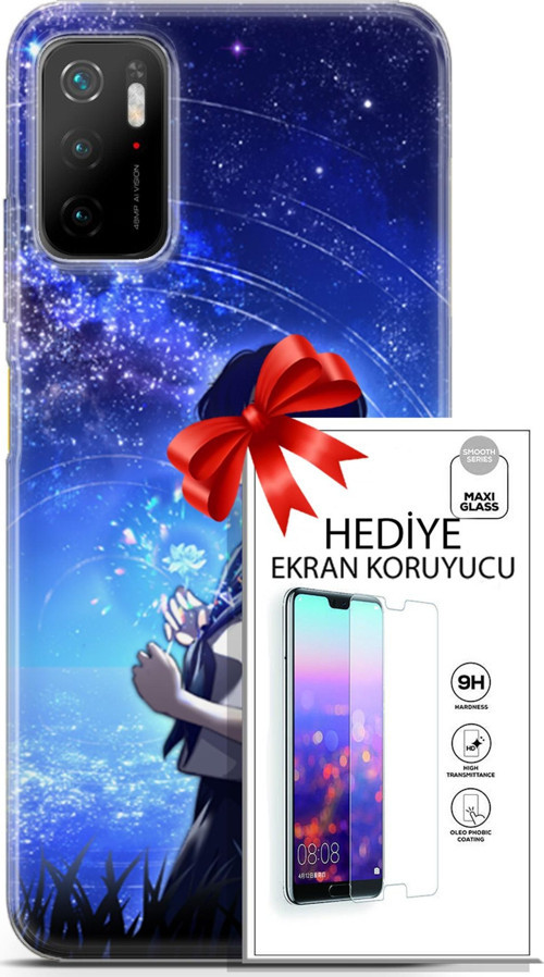 Xiaomi Poco M3 Pro Kılıf Orijinal Seri Fantasy 01 Çiçekli Kız Telefon Kılıfı + Ekran Koruyucu