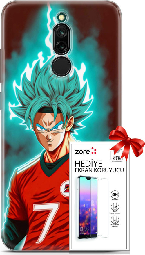 Xiaomi Redmi 8 Kılıf Orijinal Seri Supers 04 Goku Mavi Ejderha Silikon Kılıf + Ekran Koruyucu Full Koruma