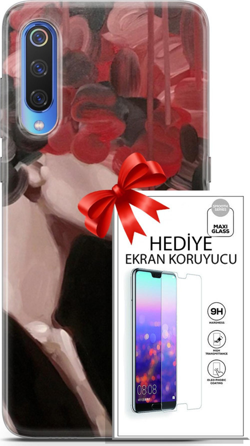 Xiaomi Mi 9 Kılıf Orijinal Seri Soul 19 Kırmızı Pembe Siyah Tam Koruma Kılıf + Ekran Koruyucu