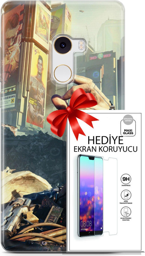 Xiaomi Mi Mix 2 Kılıf Orijinal Seri Cyberpunk 20 El Renkli Kılıf Ekran Koruyucu