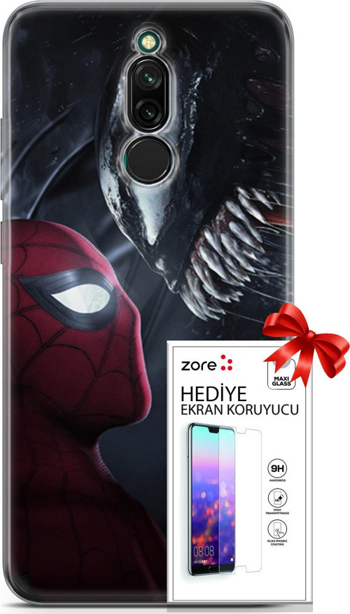 Xiaomi Redmi 8 Kılıf Orijinal Seri Supers 09 Spider-Man Vs Venom Uv Kılıf Ve Ekran Koruyucu