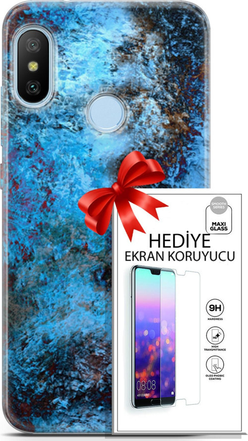 Xiaomi Mi A2 Lite Kılıf Orijinal Seri Nature 27 Rengarenk Lazer Kesim Silikon Ekran Koruyucu