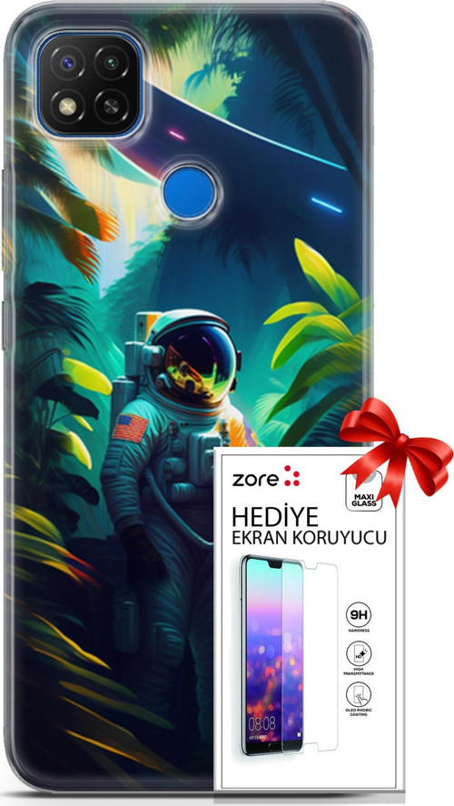 Xiaomi Redmi 10A Kılıf Orijinal Seri Supers 10 Astronot Full Hd Kılıf + Ekran Koruyucu