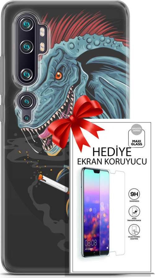 Xiaomi Mi Note 10 Pro Kılıf Orijinal Seri Punky 19 Dinozor Punk Tam Koruma Kılıf + Ekran Koruyucu