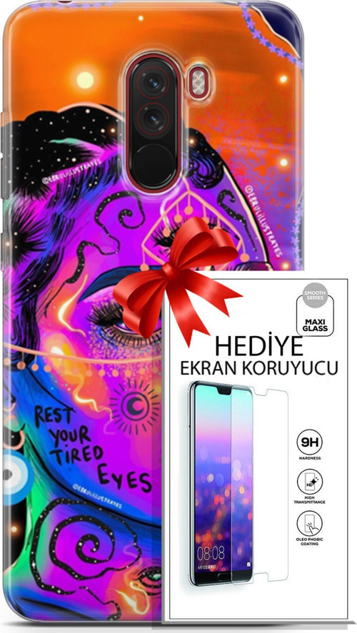 Xiaomi Pocophone F1 Kılıf Orijinal Seri Cardano 04 Rest Your Tired Silikon Kılıf + Ekran Koruyucu Fu