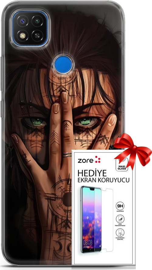 Xiaomi Redmi 10A Kılıf Orijinal Seri Supers 22 Eren Yeager Kap + Ekran Koruyucu