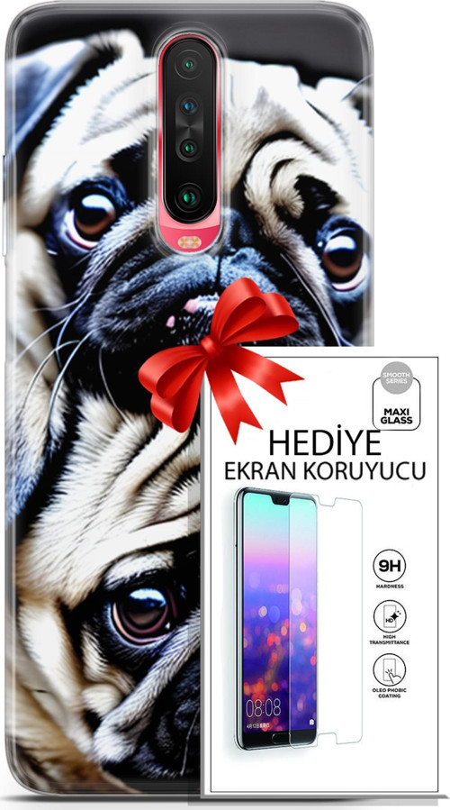Xiaomi Poco X2 Kılıf Orijinal Seri Dogs 20 İkili Pug Renkli Kılıf Ekran Koruyucu