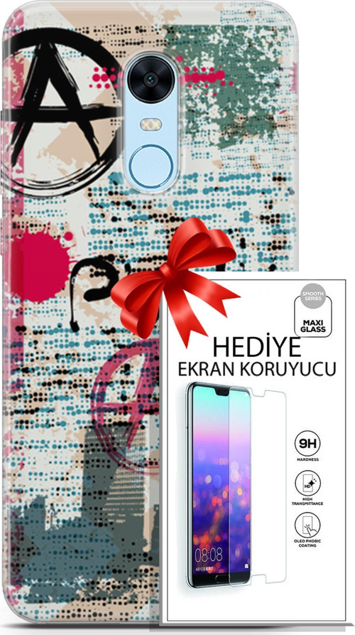 Xiaomi Redmi 5 Plus Kılıf Orijinal Seri Punky 12 Punk Duvar Yazıları Tasarım Kılıf + Ekran Koruyucu