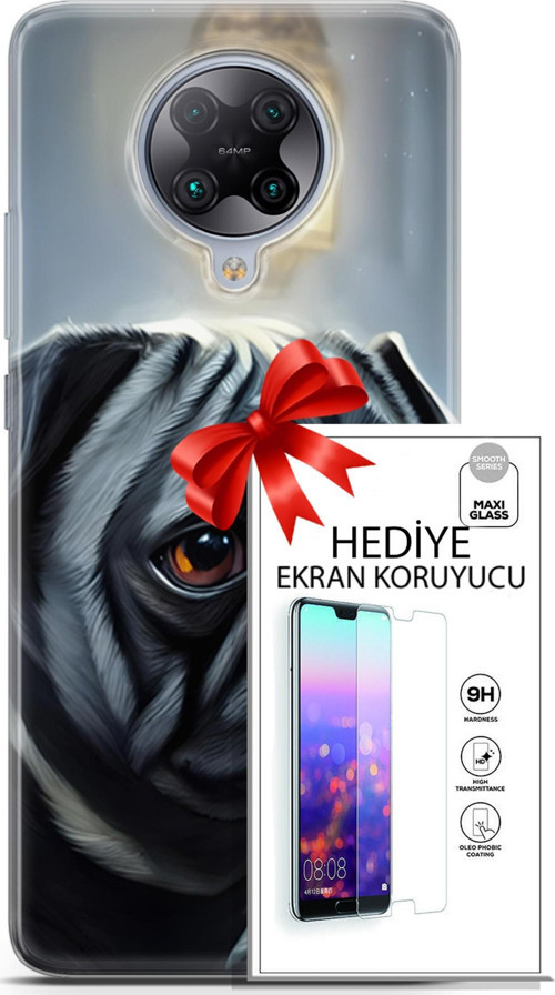 Xiaomi Poco F2 Pro Kılıf Orijinal Seri Dogs 30 Pug Kenarları Şeffaf Kapak Ve Ekran Koruyucu