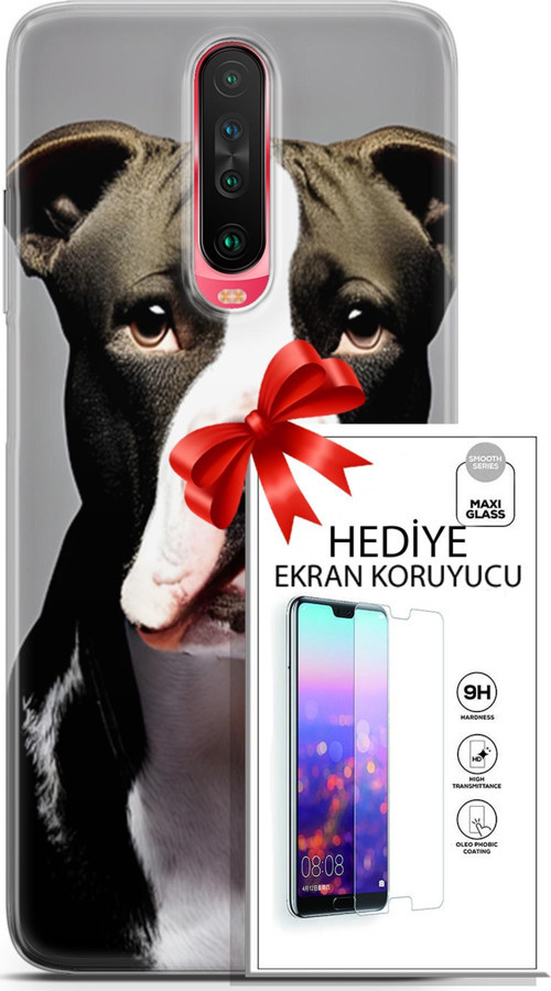 Xiaomi Poco X2 Kılıf Orijinal Seri Dogs 24 American Pitbull Darbe Emici Kılıf + Ekran Koruyucu