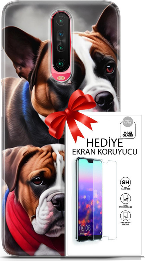 Xiaomi Poco X2 Kılıf Orijinal Seri Dogs 25 Alman Boksör Soyulmayan Kılıf + Ekran Koruyucu Full Koruma