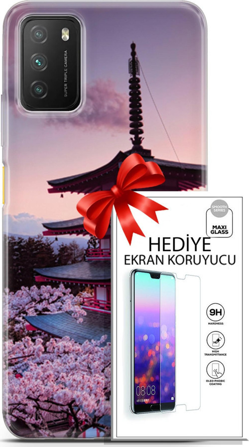 Xiaomi Poco M3 Kılıf Orijinal Seri Fantasy 04 Arakurayama Sengen Silikon Kılıf + Ekran Koruyucu Full