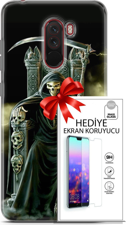 Xiaomi Pocophone F1 Kılıf Orijinal Seri Cardano 11 İskeletor 4K Baskılı Kılıf + Ekran Koruyucu Full
