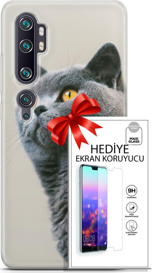 Xiaomi Mi Note 10 Pro Kılıf Orijinal Seri Scotish-British 05 Gri Scottish Koruma Kılıfı + Ekran Koruyucu