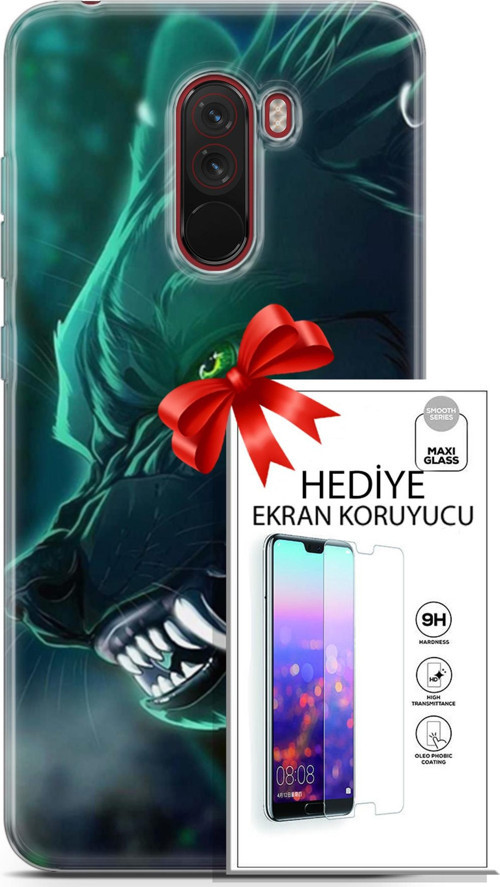 Xiaomi Pocophone F1 Kılıf Orijinal Seri Cardano 17 Vahşi Kurt Yumuşak Kılıf + Ekran Koruyucu