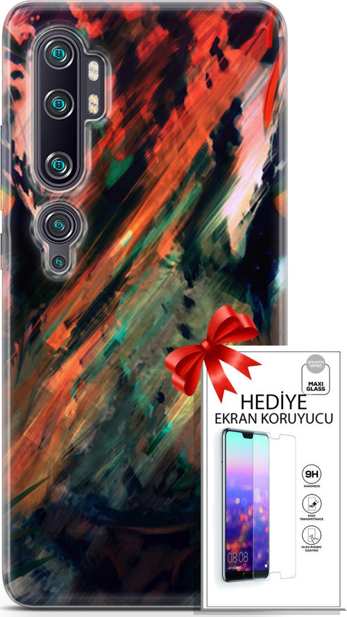 Xiaomi Mi Note 10 Pro Kılıf Orijinal Seri Algorand 20 Kırmızı Yeşil Renkli Kılıf Ekran Koruyucu