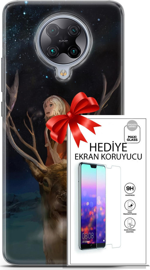 Xiaomi Poco F2 Pro Kılıf Orijinal Seri Fantasy 18 Geyik Kız Parlak Kılıf + Ekran Koruyucu Full Koruma
