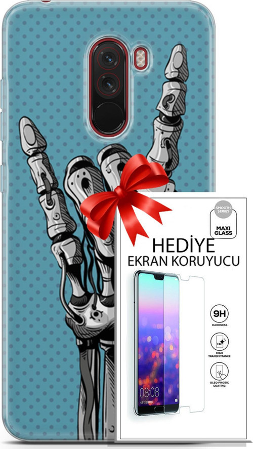 Xiaomi Pocophone F1 Kılıf Orijinal Seri Cyberpunk 07 Robot Eli Desenli Kılıf + Ön Ekran Koruyucu