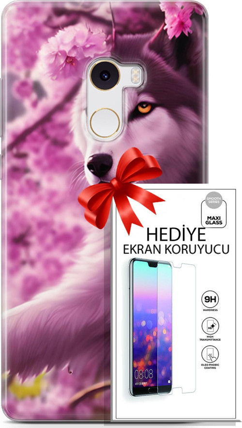 Xiaomi Mi Mix 2 Kılıf Orijinal Seri Dogs 02 Çiçekler Ve Kurt Kapak Ve Ekran Koruyucu