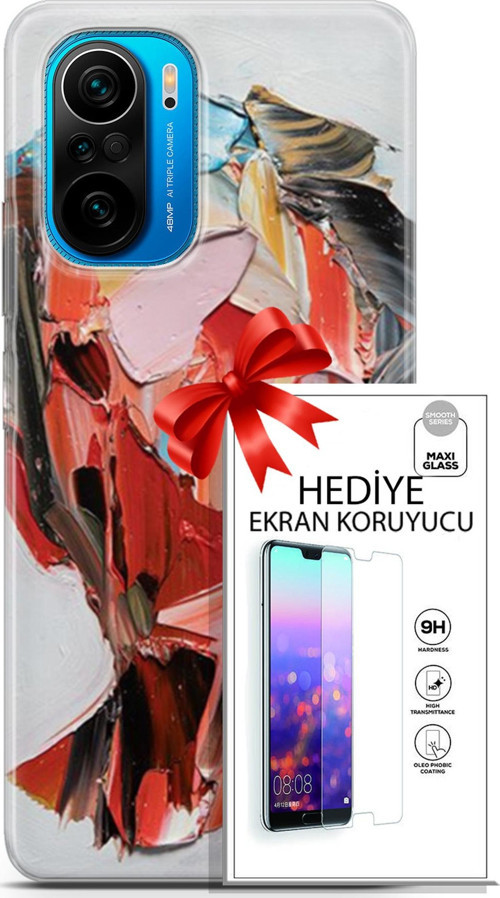 Xiaomi Poco F3 Kılıf Orijinal Seri Soul 09 Pembe Kırmızı Mavi Uv Kılıf Ve Ekran Koruyucu