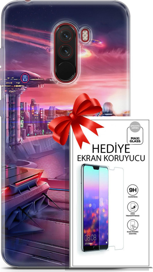 Xiaomi Pocophone F1 Kılıf Orijinal Seri Cyberpunk 13 Dünya Dışı Case Kapak Ekran Koruyucu