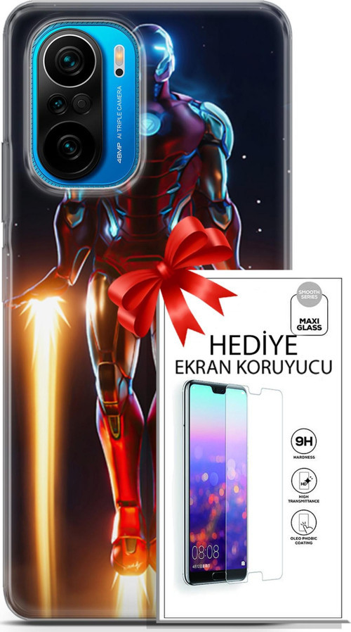 Xiaomi Poco F3 Kılıf Orijinal Seri Dc 19 Iron Man Tam Koruma Kılıf + Ekran Koruyucu