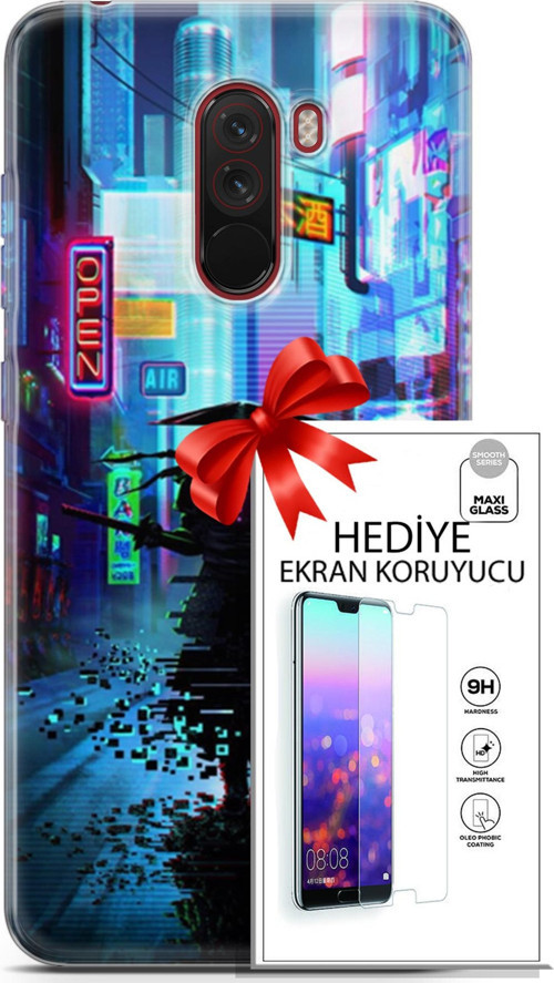 Xiaomi Pocophone F1 Kılıf Orijinal Seri Cyberpunk 29 Open Leke Tutmaz Kapak + Ekran Koruyucu