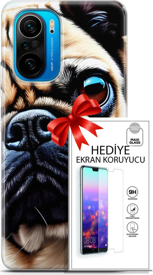 Xiaomi Poco F3 Kılıf Orijinal Seri Dogs 08 Pug Baskılı Kılıf + Ekran Koruyucu