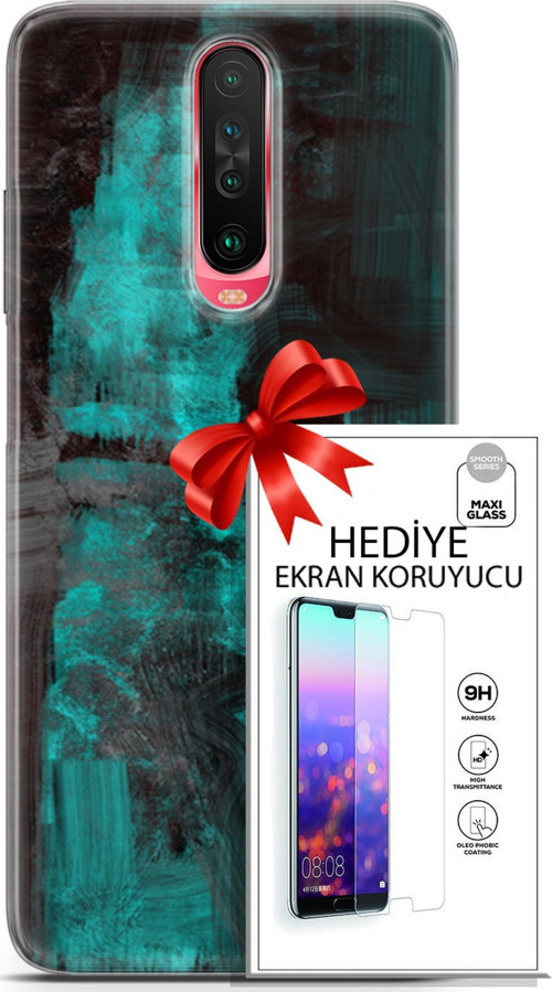 Xiaomi Poco X2 Kılıf Orijinal Seri Nature 11 Yeşil Siyah 4K Baskılı Kılıf + Ekran Koruyucu Full Koruma