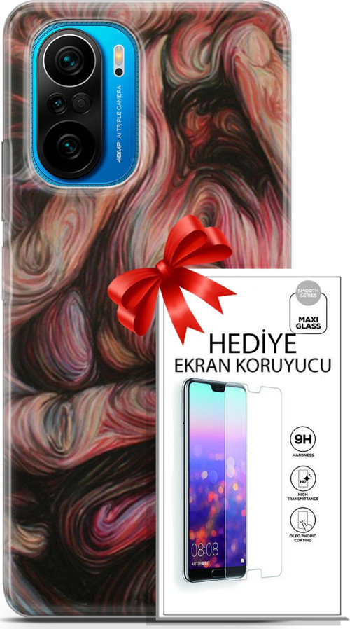 Xiaomi Poco F3 Kılıf Orijinal Seri Soul 27 Dağılmış Surat Lazer Kesim Silikon Ekran Koruyucu