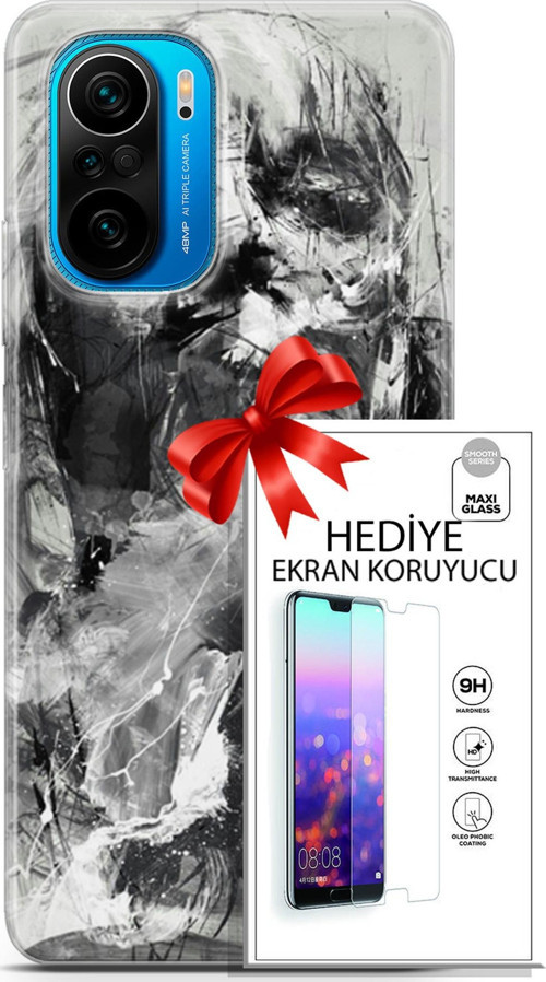 Xiaomi Poco F3 Kılıf Orijinal Seri Soul 30 Siyah Beyaz Kenarları Şeffaf Kapak Ve Ekran Koruyucu