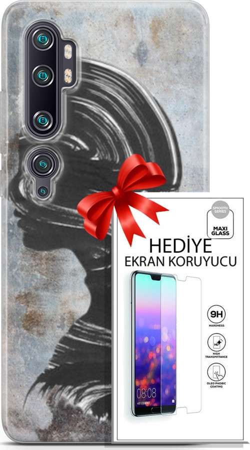 Xiaomi Mi Note 10 Pro Kılıf Orijinal Seri Soul 18 Silüet Parlak Kılıf + Ekran Koruyucu Full Koruma