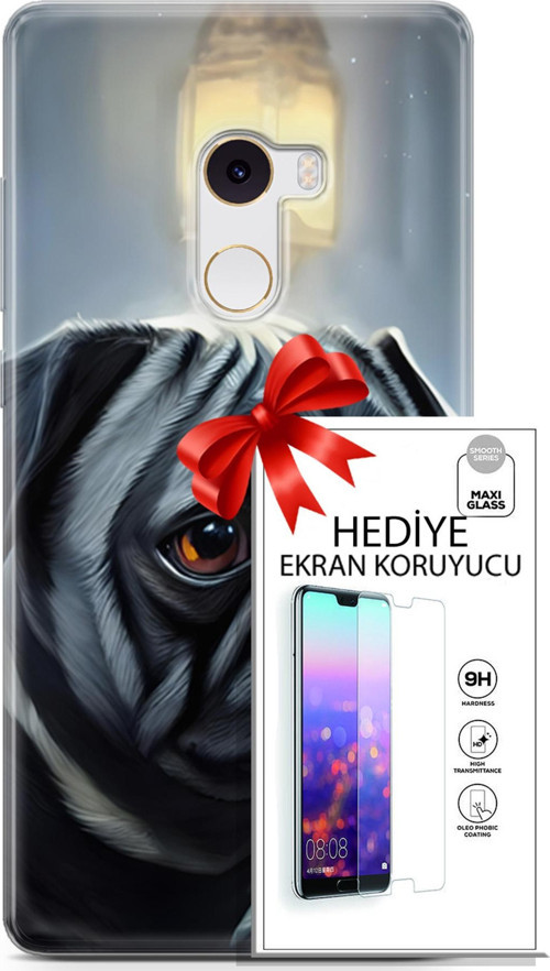 Xiaomi Mi Mix 2 Kılıf Orijinal Seri Dogs 30 Pug Kenarları Şeffaf Kapak Ve Ekran Koruyucu