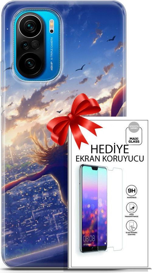 Xiaomi Poco F3 Kılıf Orijinal Seri Fantasy 03 Kuşlar Kız Arka Kapak + Ekran Koruyucu
