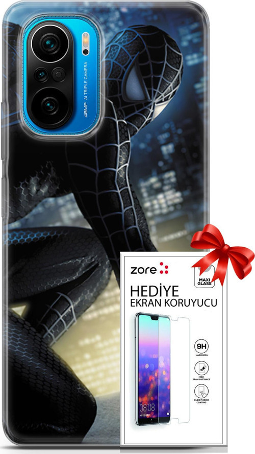 Xiaomi Poco F3 Kılıf Orijinal Seri Supers 21 Spider Man Duvar Kağıdı Darbe Önleyici Kapak + Ön Ekran Koruyucu