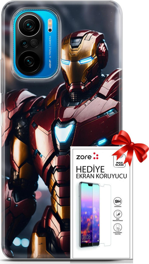 Xiaomi Poco F3 Kılıf Orijinal Seri Supers 23 Iron Man Telefon Kabı Ve Ekran Koruyucu