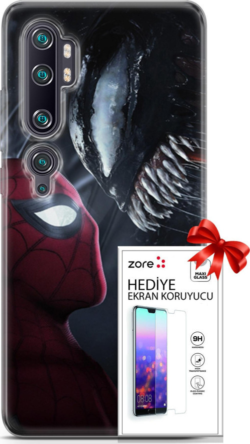Xiaomi Mi Note 10 Pro Kılıf Orijinal Seri Supers 09 Spider-Man Vs Venom Uv Kılıf Ve Ekran Koruyucu