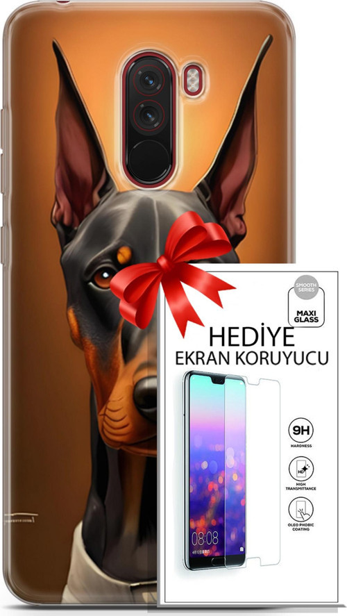 Xiaomi Pocophone F1 Kılıf Orijinal Seri Dogs 03 Doberman Arka Kapak + Ekran Koruyucu