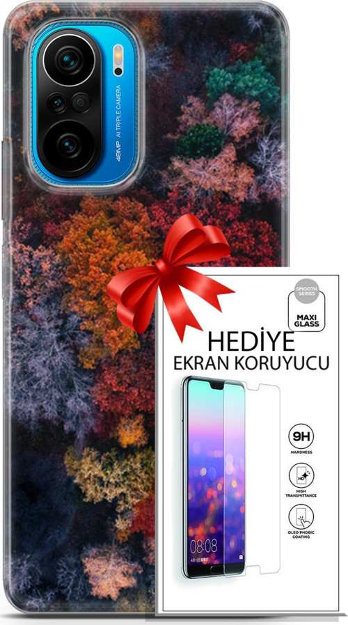 Xiaomi Poco F3 Kılıf Orijinal Seri Fantasy 16 Renkli Ağaçlar Hediyelik Kılıf Ve Ekran Koruyucu