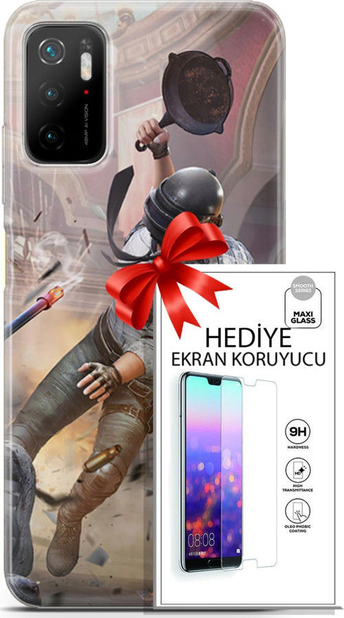 Xiaomi Poco M3 Pro Kılıf Orijinal Seri Pubg 07 Kravatlı Karakter Desenli Kılıf + Ön Ekran Koruyucu