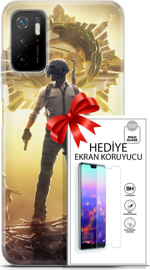 Xiaomi Poco M3 Pro Kılıf Orijinal Seri Pubg 08 Kasklı Baskılı Kılıf + Ekran Koruyucu