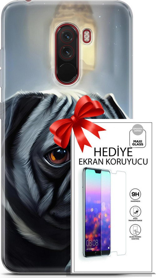 Xiaomi Pocophone F1 Kılıf Orijinal Seri Dogs 30 Pug Kenarları Şeffaf Kapak Ve Ekran Koruyucu