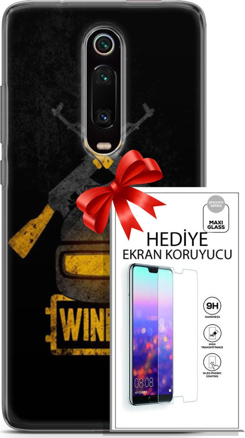 Xiaomi Mi 9T Kılıf Orijinal Seri Pubg 15 Winner Kalın Silikon + Ekran Koruyucu