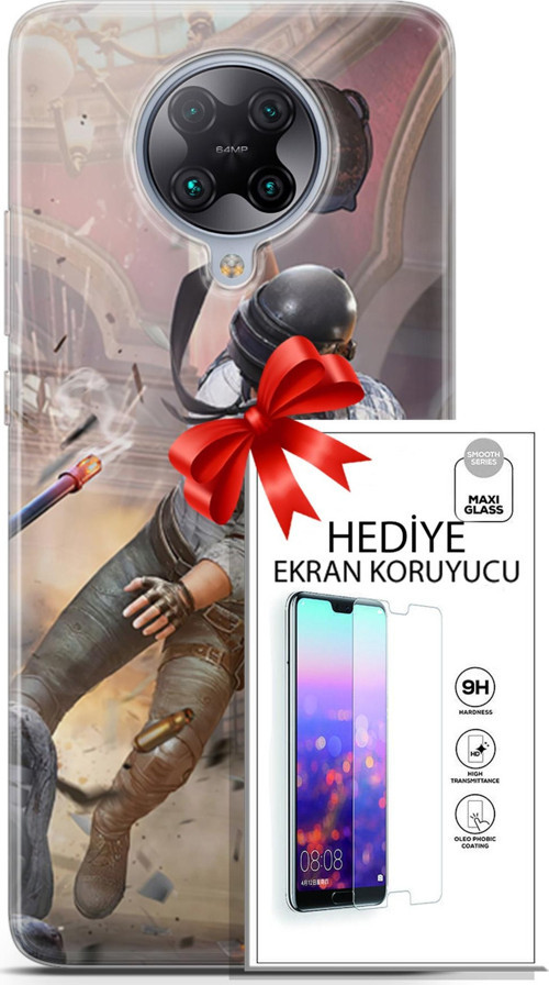 Xiaomi Poco F2 Pro Kılıf Orijinal Seri Pubg 07 Kravatlı Karakter Desenli Kılıf + Ön Ekran Koruyucu