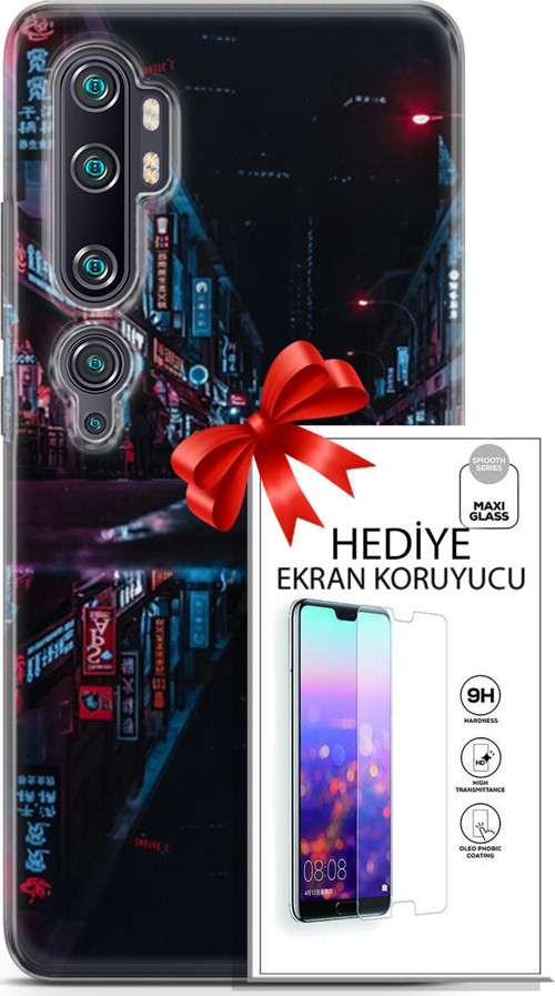 Xiaomi Mi Note 10 Pro Kılıf Orijinal Seri Cyberpunk 24 Spa Darbe Emici Kılıf + Ekran Koruyucu