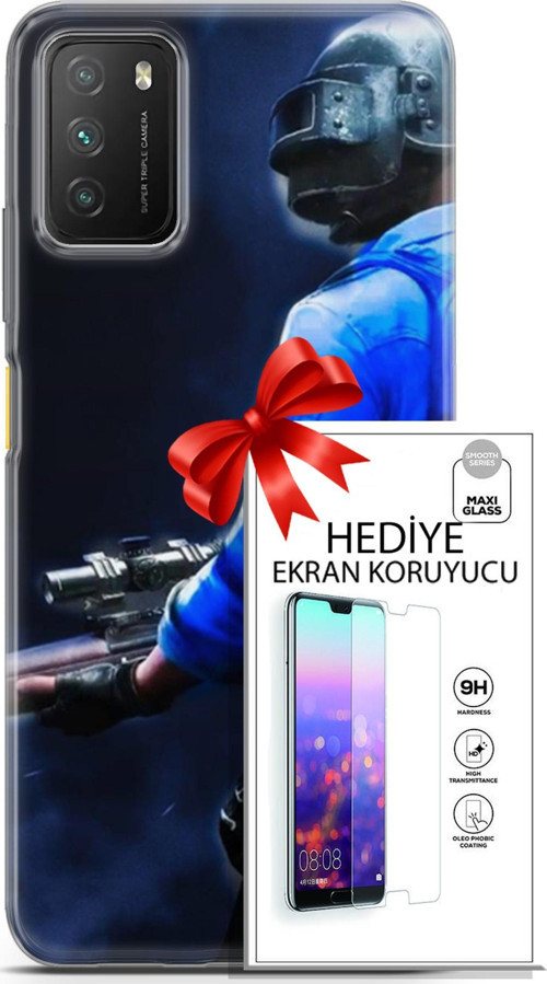 Xiaomi Poco M3 Kılıf Orijinal Seri Pubg 12 Mavi Gömlekli Tasarım Kılıf + Ekran Koruyucu