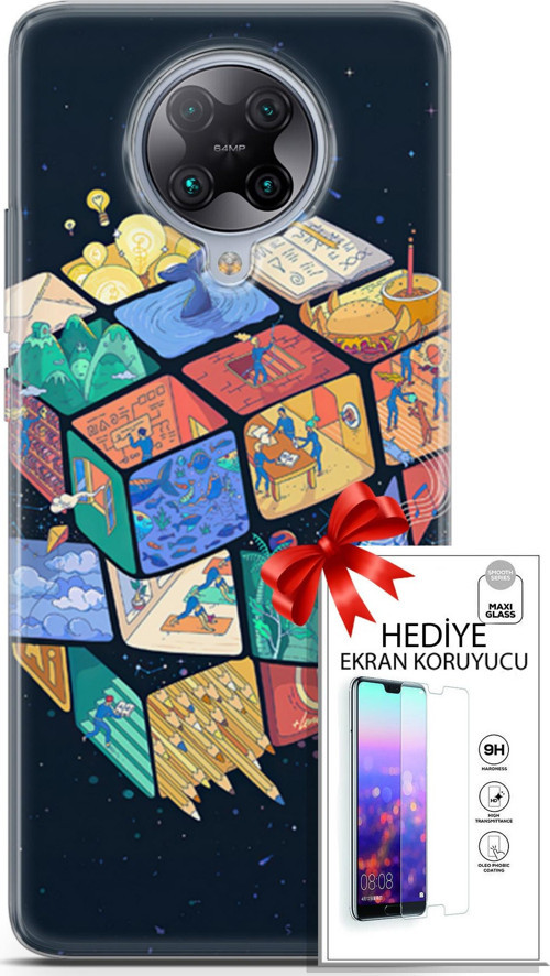 Xiaomi Poco F2 Pro Kılıf Orijinal Seri Algorand 03 Rubik Arka Kapak + Ekran Koruyucu